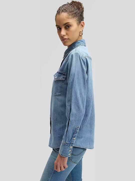 Western Long Sleeve Women's Denim Shirt Blue