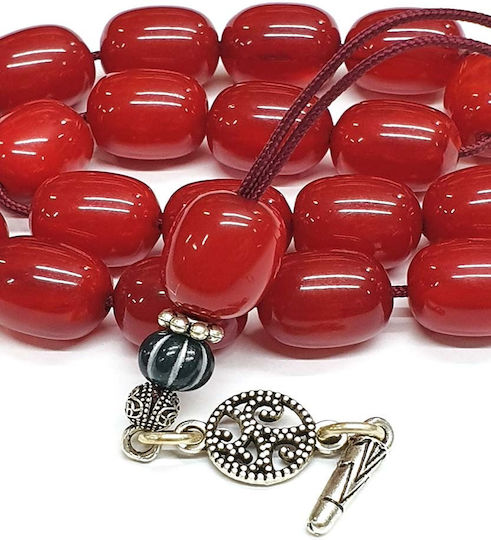 Roloi Komboloi Worry Beads with 19 Beads Made of Resin Length 27cm Red