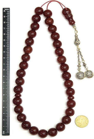 Roloi Komboloi Worry Beads with 33 Beads Made of Mastic Length 40cm Brown