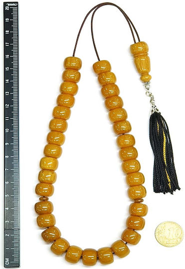 Roloi Komboloi Worry Beads with 33 Beads Made of Mastic Length 40cm Yellow