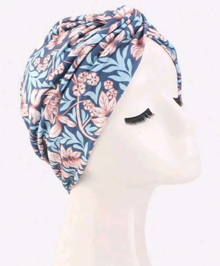 Women's Soft Fabric Hair Turban Blue Floral Flowers