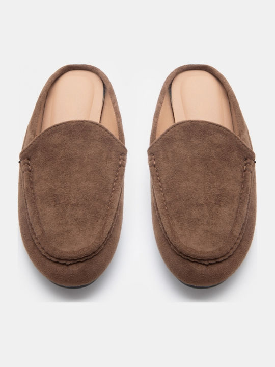 Flat Wildleder Damen Pantoletten in Braune Farbe
