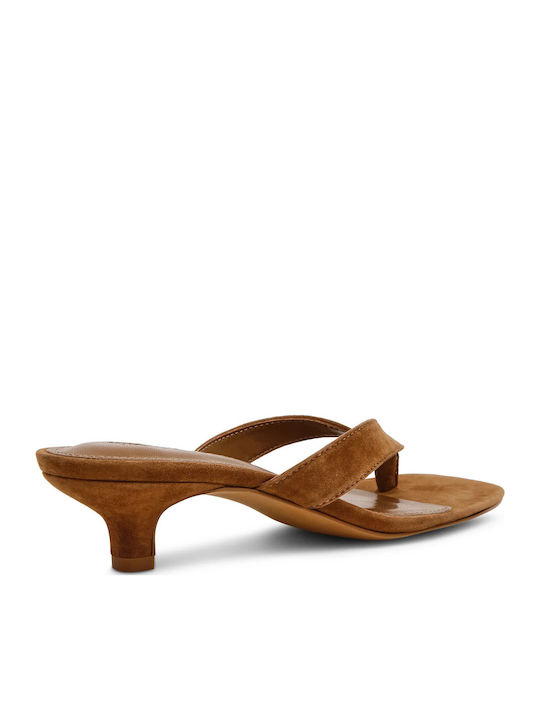 Suede Mules με Χαμηλό Τακούνι σε Καφέ Χρώμα