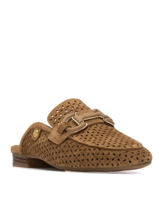Suede Mules με Τακούνι σε Ταμπά Χρώμα