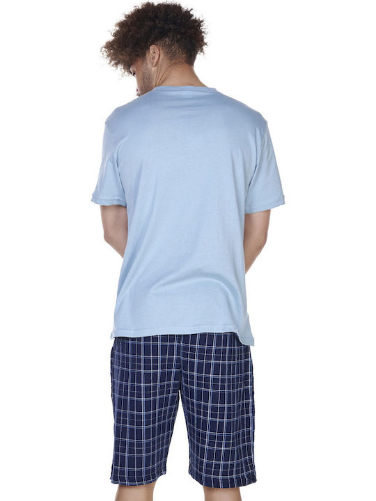 Comfort Καλοκαιρινή Καρό Ανδρική Πιτζάμα Γαλάζια Comfort Καλοκαιρινή Καρό Ανδρική Πιτζάμα Γαλάζια