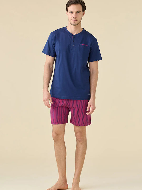 Noidinotte Sommer Herrenpyjama Baumwollene Blaue
