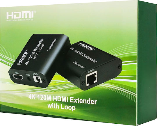 Powertech Hdmi Video Extender Cab-h195 Μέσω Καλωδίου Rj45 4k/30hz Loop Έως 120m Powertech