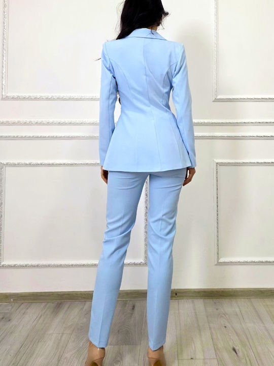 Women's Light Blue Suit in Tapered Leg Style