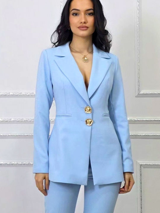 Women's Light Blue Suit in Tapered Leg Style