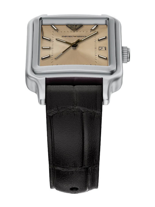Emporio Armani Ανδρικό Ρολόι 36mm Μπαταρίας με Μαύρο Δερμάτινο Λουράκι