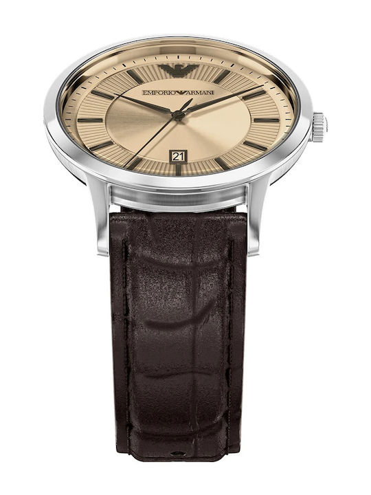Emporio Armani Ανδρικό Ρολόι 43mm Μπαταρίας με Μαύρο Δερμάτινο Λουράκι