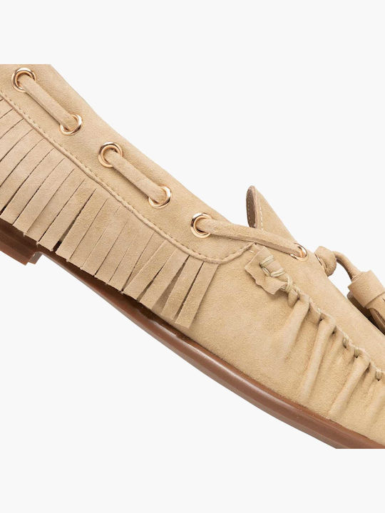 Leather Women's Loafers In Beige Colour