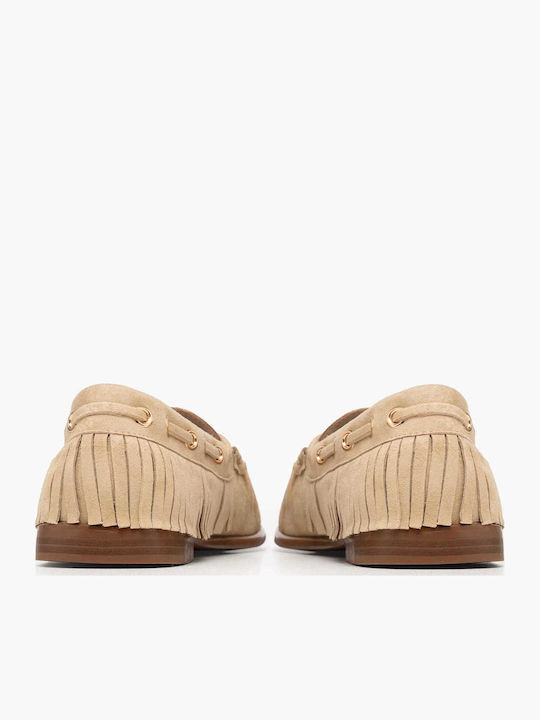 Leather Women's Loafers In Beige Colour