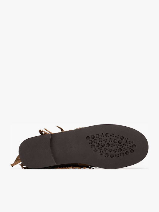 Leather Women's Loafers in Khaki Colour