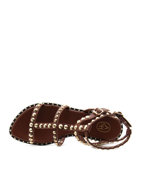 Precious 03 Leather Women's Flat Sandals Gladiator Brown