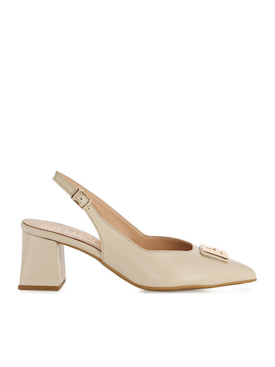 Leather Heels With Medium Beige Heel