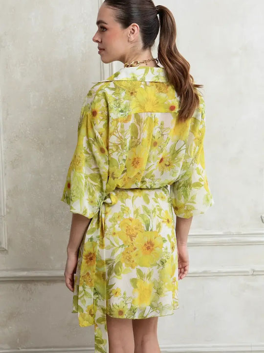 Mini Φούστα Φάκελος Floral Κίτρινη