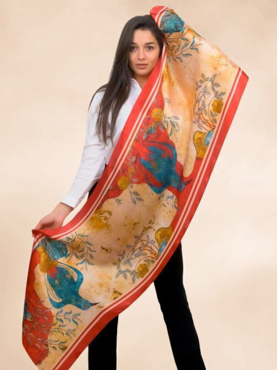Kalfas Luxury Silk Олметаксо Дамско Копринено Шал Червен