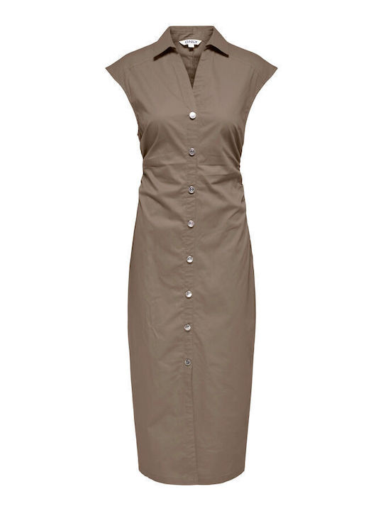 Sommer Midi Hemdkleid Kurzärmelig Braune