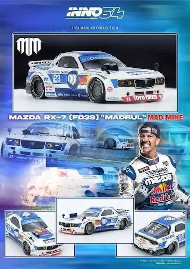 Model Mașină Mazda Rx-7 Fd3s Pandem Rocket Bunny Madbul Madlab Colecția 001 1:64 Inno64