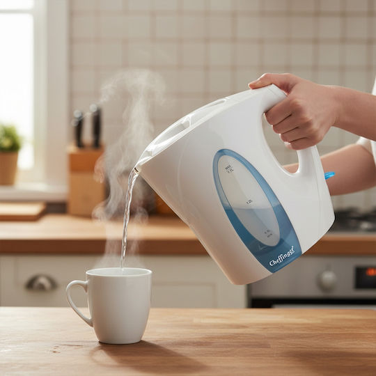 Cheffinger 1.7л Безжична Електрическа Кана Сигурно Заключване Бяла 1500W