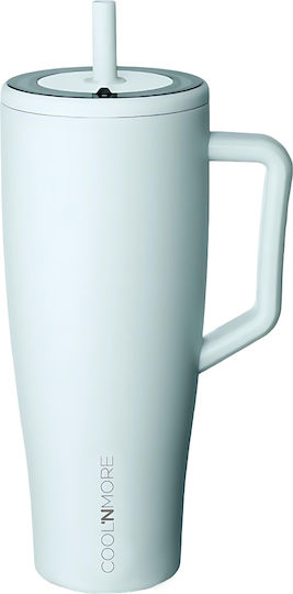 Cool'NMore Handled Tumbler Thermos Stainless Steel BPA Free 1.2lt Light Blue with Straw and Handle