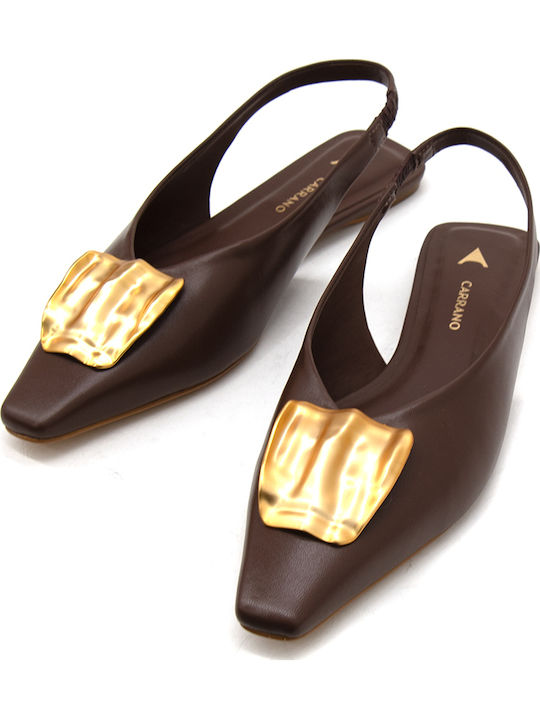 Δερμάτινες Γυναικείες Μπαλαρίνες Slingback σε Καφέ Χρώμα