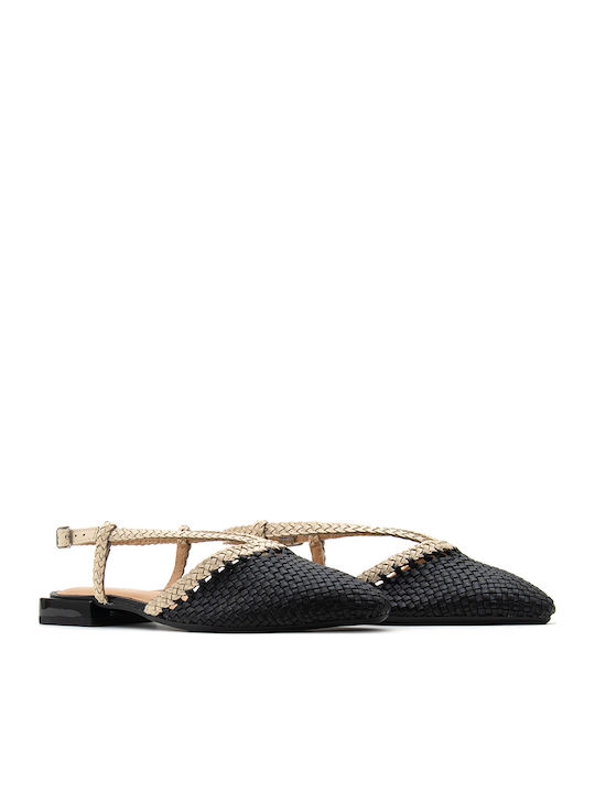 Δερμάτινες Γυναικείες Μπαλαρίνες Slingback με Λουράκι σε Μπεζ Χρώμα