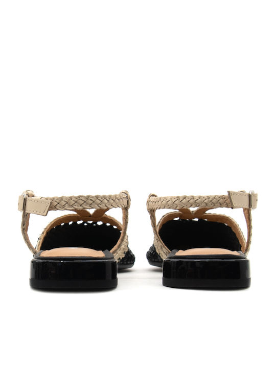 Δερμάτινες Γυναικείες Μπαλαρίνες Slingback με Λουράκι σε Μπεζ Χρώμα