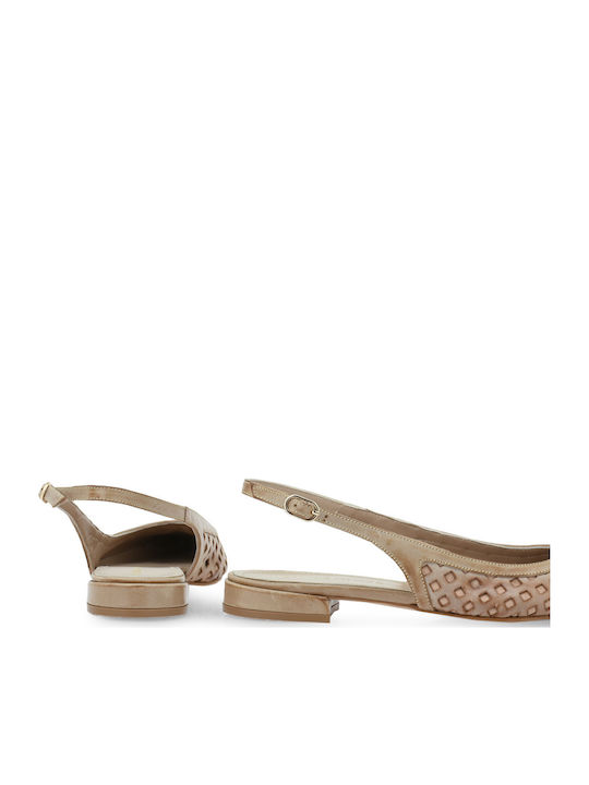 Δερμάτινες Γυναικείες Μπαλαρίνες Slingback σε Καφέ Χρώμα