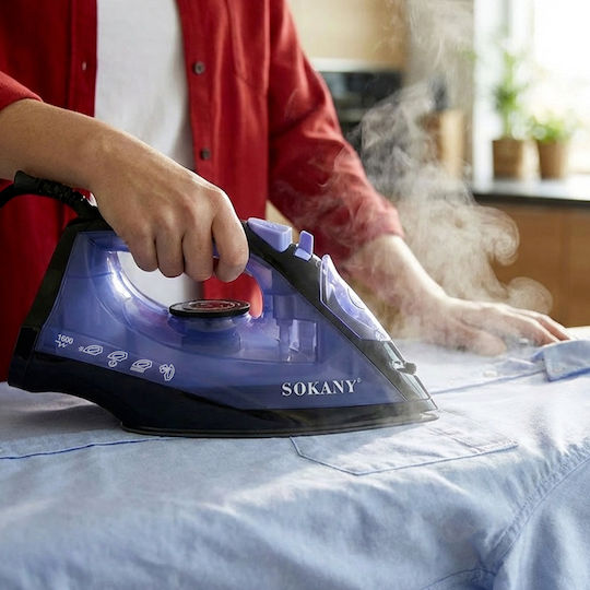 Sokany Steam Iron 1600w Ceramic Soleplate 190ml Tank Black Blue