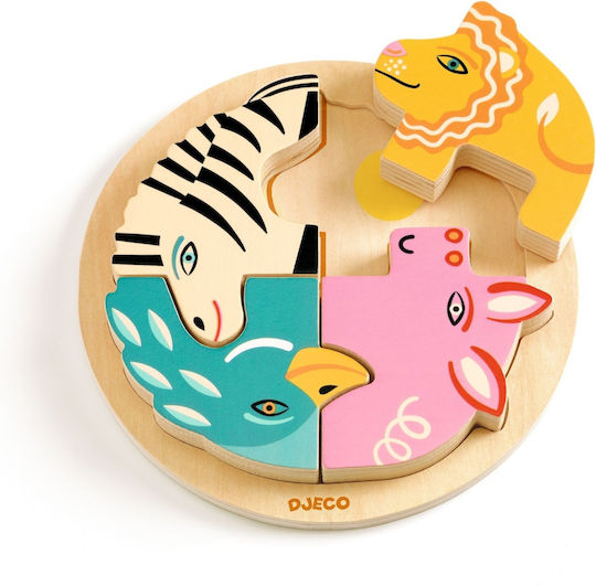 Puzzle Din Lemn Pentru Copii Pentru 2+ Ani 4 Piese Djeco