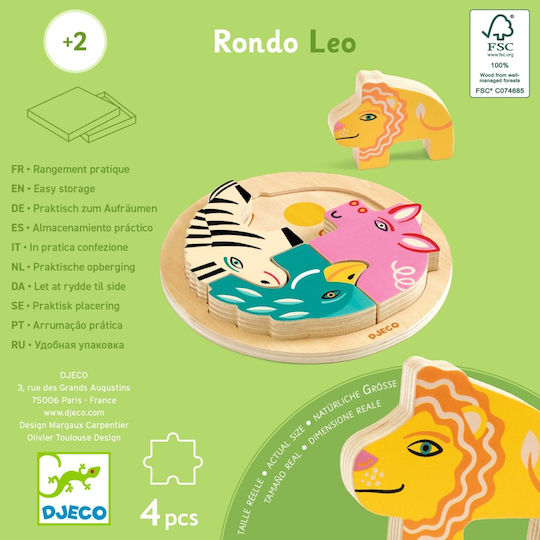 Puzzle Din Lemn Pentru Copii Pentru 2+ Ani 4 Piese Djeco