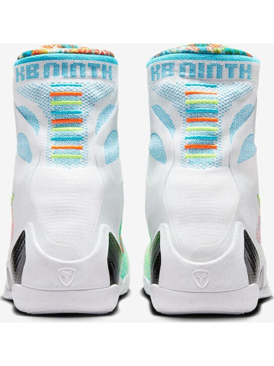 Kobe 9 Elite Protro What The Kobe Inalti Pantofi De Baschet Albi / Argintiu Reflectorizant / Albastru Clor / Negri