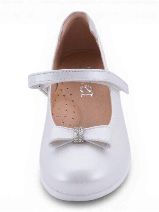 Kids Ballerinas with Hoop & Loop Closure Leather White