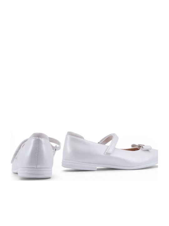 Kids Ballerinas with Hoop & Loop Closure Leather White