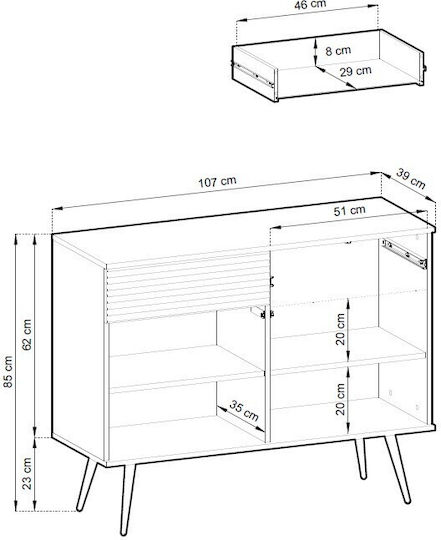 Oro Sideboard Wooden with Drawers Black 107x39x85cm