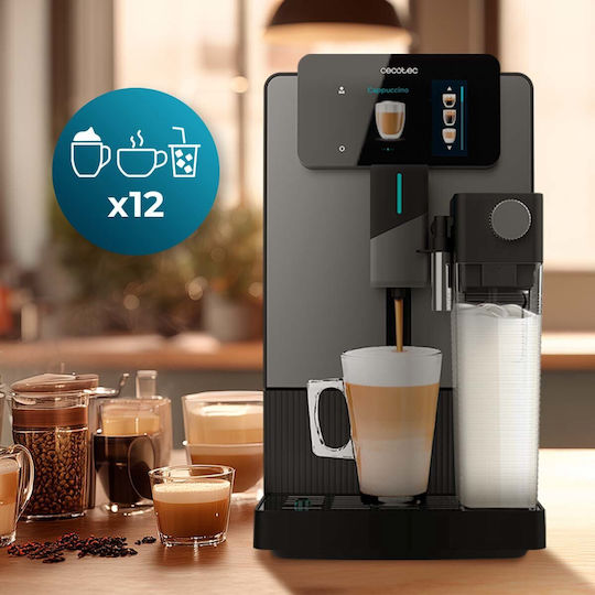 Cecotec Latte Touch Automatische Espressomaschine 1500W Druck 19bar für Cappuccino mit Mahlwerk Grau
