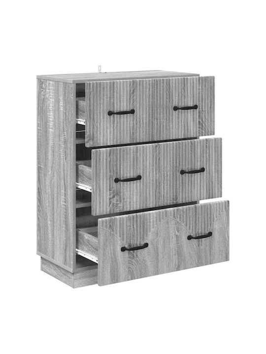 Kommode Schlafzimmer Holz mit 3 Schubladen Grau Sonoma 66x34.5x87cm