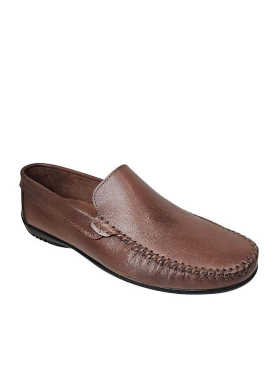 Leather Men's Moccasins In Tabac Brown Colour