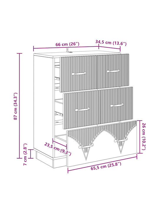 Гардероб За Спалня Дървен С 3 Чекмеджета Бял 66x34.5x87см