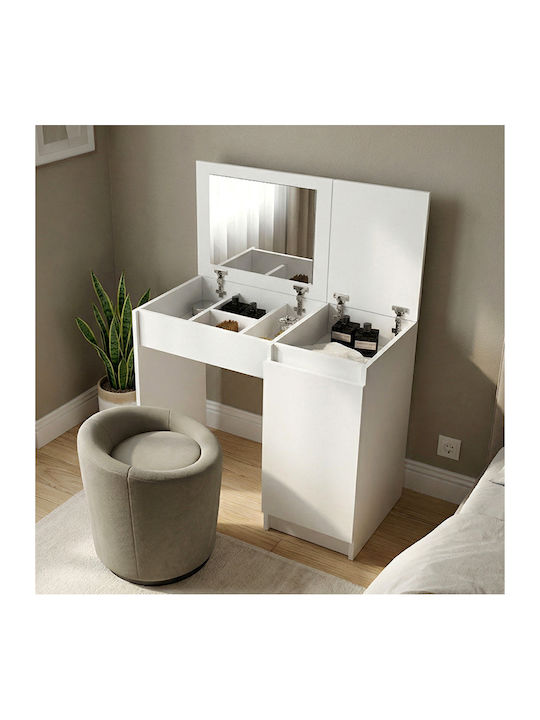 Bodenstehende Schminktisch Schlafzimmer Huma Holz Weiß mit Spiegel 90x45x118.2cm