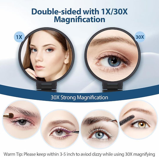 Magnifying Makeup Mirror Double-Sided Handle Tweezers 1x/30x Black