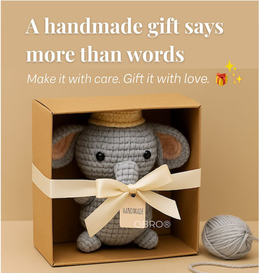Obro Plush Elephant Crochet Diy Kit Complete Set Threads Tools Video Tutorial Beginners