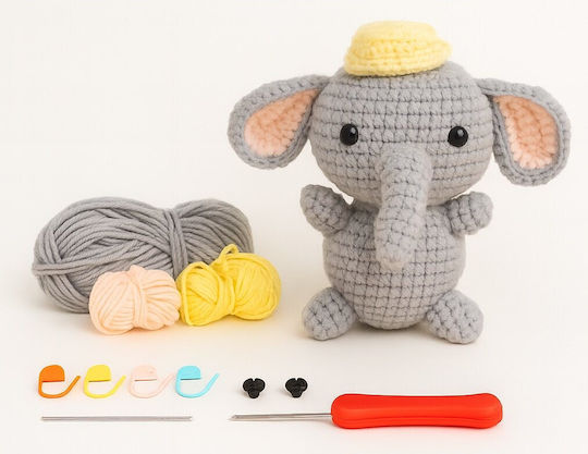 Obro Plush Elephant Crochet Diy Kit Complete Set Threads Tools Video Tutorial Beginners