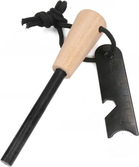 Robust Survival Fire Striker Wooden Handle Multifunctional Scraper Depox Wood 12 Cm