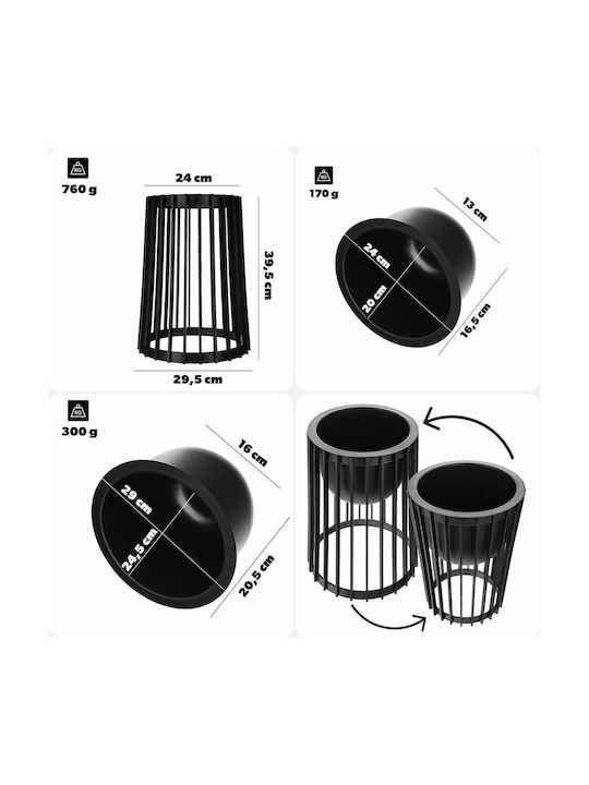 Standing Flower Stand Loft Double-sided Black 39.5 Cm + 2x Insert