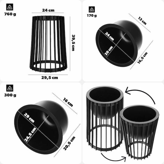 Standing Flower Stand Loft Double-sided Black 39.5 Cm + 2x Insert