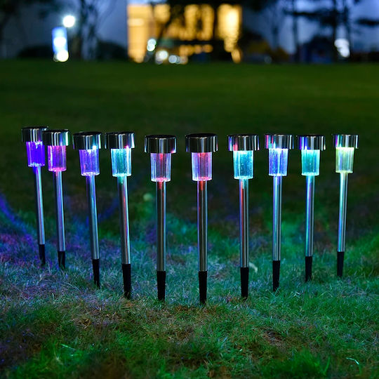 GloboStar Σετ 10 Ηλιακά Φωτιστικά 1W 30lm RGB με Φωτοκύτταρο IP65 4.7x4.7x29.5εκ.