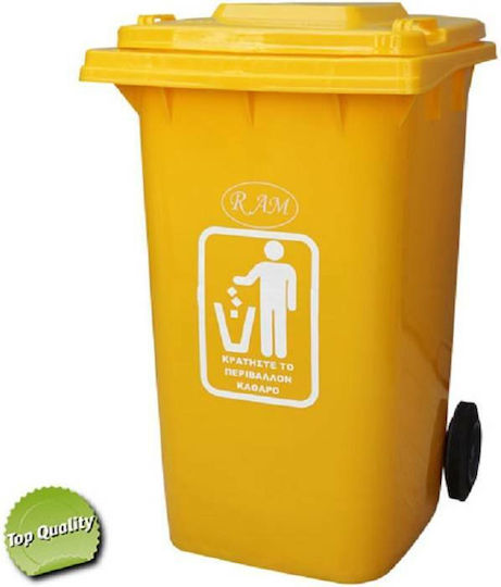 Ram Plastic Coș de gunoi Deșeuri Coșuri de gunoi cu roți 240lt Galbenț